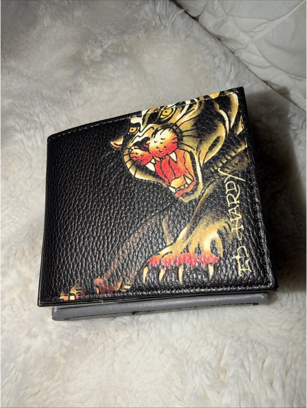 Ed Hardy Panther Tattoo Print Faux Leather Wallet with Bonus Valet Tray NEW!